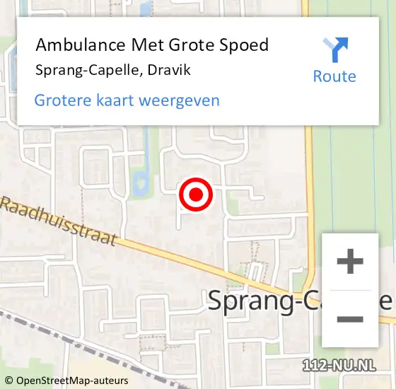 Locatie op kaart van de 112 melding: Ambulance Met Grote Spoed Naar Sprang-Capelle, Dravik op 7 november 2018 17:13