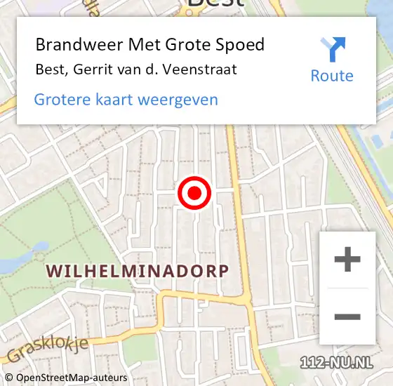 Locatie op kaart van de 112 melding: Brandweer Met Grote Spoed Naar Best, Gerrit van d. Veenstraat op 7 november 2018 17:50