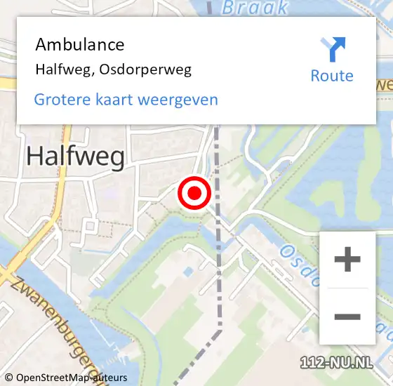 Locatie op kaart van de 112 melding: Ambulance Halfweg, Osdorperweg op 7 november 2018 18:10