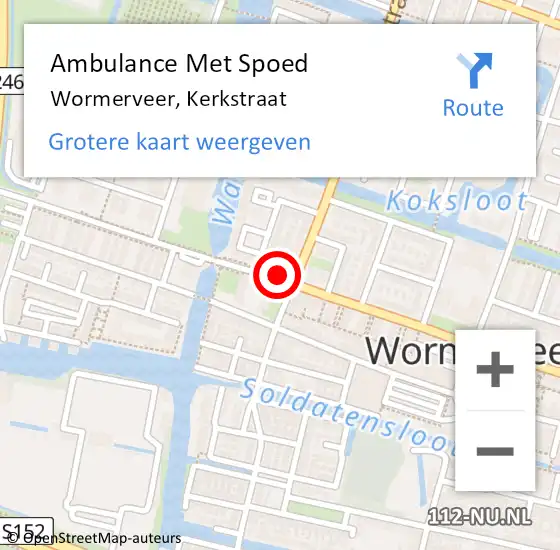 Locatie op kaart van de 112 melding: Ambulance Met Spoed Naar Wormerveer, Kerkstraat op 7 november 2018 18:23