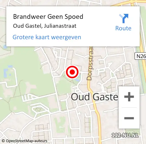 Locatie op kaart van de 112 melding: Brandweer Geen Spoed Naar Oud Gastel, Julianastraat op 7 november 2018 19:09