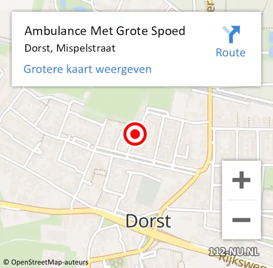 Locatie op kaart van de 112 melding: Ambulance Met Grote Spoed Naar Dorst, Mispelstraat op 8 november 2018 00:56