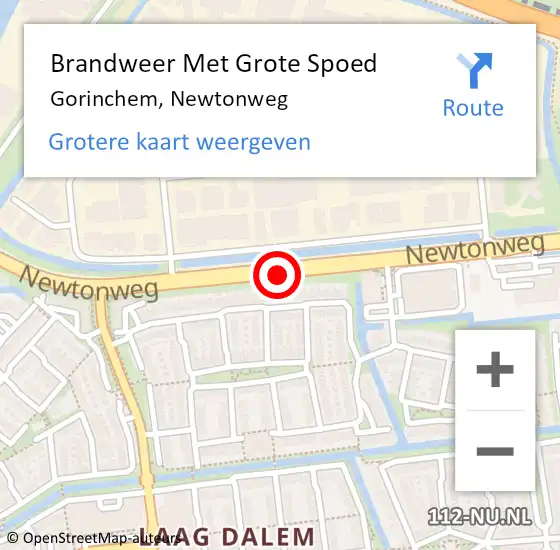 Locatie op kaart van de 112 melding: Brandweer Met Grote Spoed Naar Gorinchem, Newtonweg op 8 november 2018 01:25
