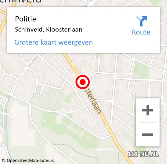 Locatie op kaart van de 112 melding: Politie Schinveld, Kloosterlaan op 8 november 2018 07:10