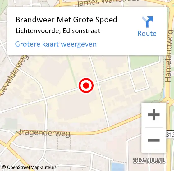 Locatie op kaart van de 112 melding: Brandweer Met Grote Spoed Naar Lichtenvoorde, Edisonstraat op 8 november 2018 08:22