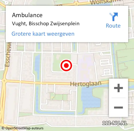 Locatie op kaart van de 112 melding: Ambulance Vught, Bisschop Zwijsenplein op 8 november 2018 08:39