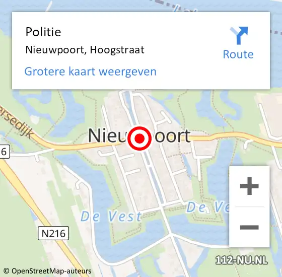 Locatie op kaart van de 112 melding: Politie Nieuwpoort, Hoogstraat op 8 november 2018 09:51