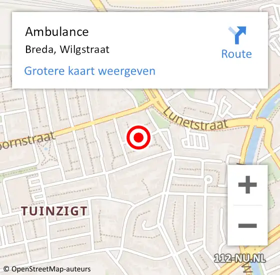 Locatie op kaart van de 112 melding: Ambulance Breda, Wilgstraat op 8 november 2018 10:03