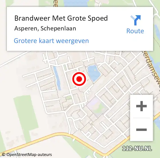 Locatie op kaart van de 112 melding: Brandweer Met Grote Spoed Naar Asperen, Schepenlaan op 8 november 2018 10:59