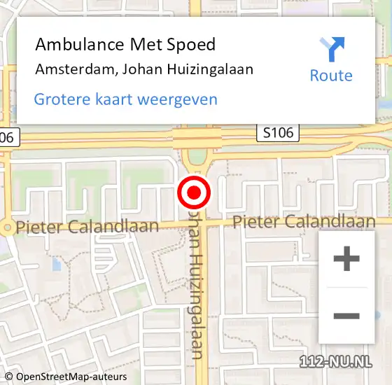 Locatie op kaart van de 112 melding: Ambulance Met Spoed Naar Amsterdam, Johan Huizingalaan op 8 november 2018 12:58
