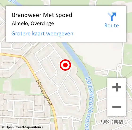 Locatie op kaart van de 112 melding: Brandweer Met Spoed Naar Almelo, Overcinge op 8 november 2018 13:10