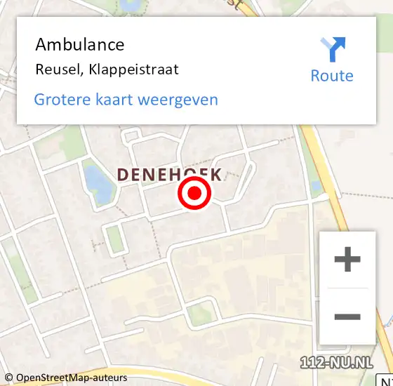 Locatie op kaart van de 112 melding: Ambulance Reusel, Klappeistraat op 8 november 2018 13:16