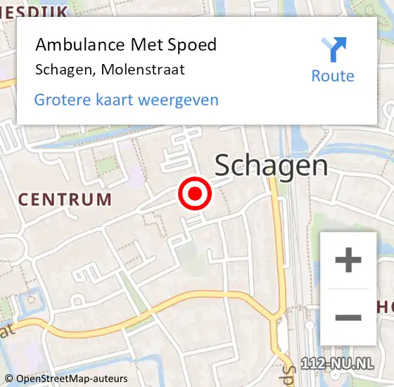 Locatie op kaart van de 112 melding: Ambulance Met Spoed Naar Schagen, Molenstraat op 8 november 2018 13:18