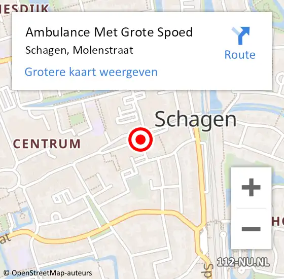 Locatie op kaart van de 112 melding: Ambulance Met Grote Spoed Naar Schagen, Molenstraat op 8 november 2018 13:18