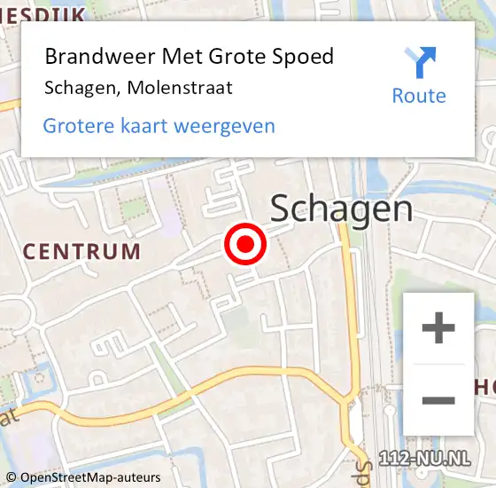 Locatie op kaart van de 112 melding: Brandweer Met Grote Spoed Naar Schagen, Molenstraat op 8 november 2018 13:21