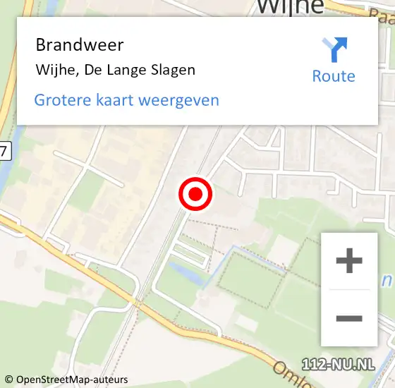 Locatie op kaart van de 112 melding: Brandweer Wijhe, De Lange Slagen op 8 november 2018 13:55