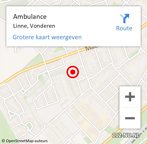 Locatie op kaart van de 112 melding: Ambulance Linne, Vonderen op 8 november 2018 15:17