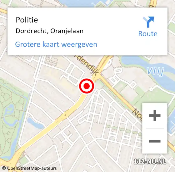 Locatie op kaart van de 112 melding: Politie Dordrecht, Oranjelaan op 8 november 2018 16:43