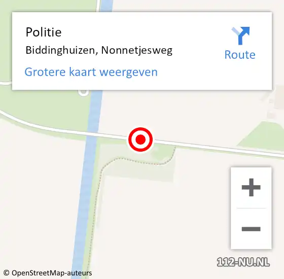 Locatie op kaart van de 112 melding: Politie Biddinghuizen, Nonnetjesweg op 8 november 2018 18:20