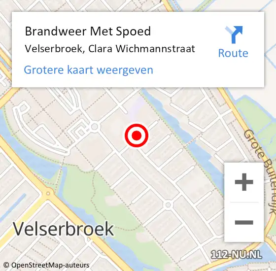 Locatie op kaart van de 112 melding: Brandweer Met Spoed Naar Velserbroek, Clara Wichmannstraat op 8 november 2018 18:38