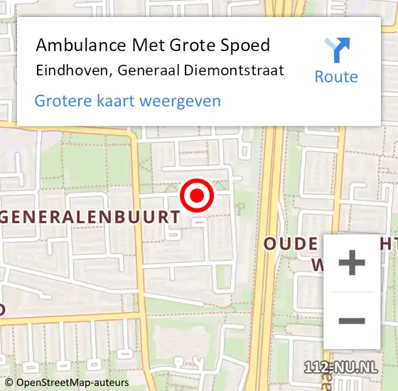 Locatie op kaart van de 112 melding: Ambulance Met Grote Spoed Naar Eindhoven, Generaal Diemontstraat op 8 november 2018 18:56