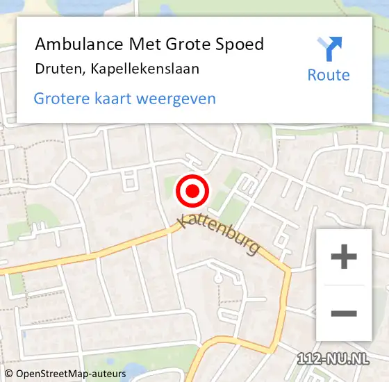 Locatie op kaart van de 112 melding: Ambulance Met Grote Spoed Naar Druten, Kapellekenslaan op 8 november 2018 20:16