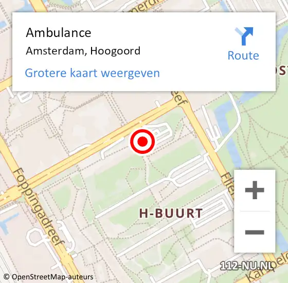 Locatie op kaart van de 112 melding: Ambulance Amsterdam, Hoogoord op 8 november 2018 20:55