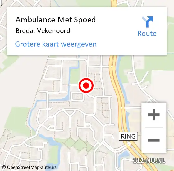 Locatie op kaart van de 112 melding: Ambulance Met Spoed Naar Breda, Vekenoord op 8 november 2018 21:07