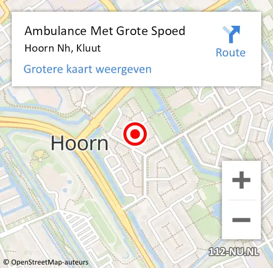 Locatie op kaart van de 112 melding: Ambulance Met Grote Spoed Naar Hoorn Nh, Kluut op 8 november 2018 22:19