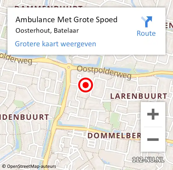 Locatie op kaart van de 112 melding: Ambulance Met Grote Spoed Naar Oosterhout, Batelaar op 8 november 2018 23:10