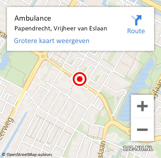 Locatie op kaart van de 112 melding: Ambulance Papendrecht, Vrijheer van Eslaan op 9 november 2018 01:08