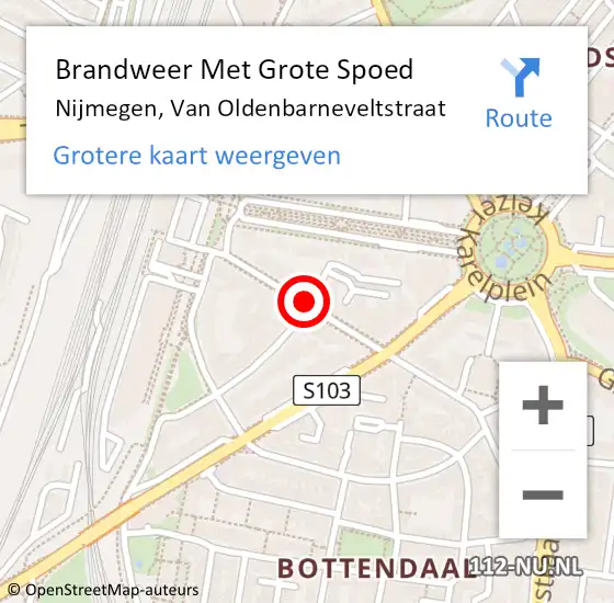 Locatie op kaart van de 112 melding: Brandweer Met Grote Spoed Naar Nijmegen, Van Oldenbarneveltstraat op 9 november 2018 02:07
