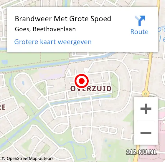 Locatie op kaart van de 112 melding: Brandweer Met Grote Spoed Naar Goes, Beethovenlaan op 9 november 2018 02:35