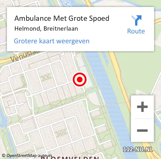 Locatie op kaart van de 112 melding: Ambulance Met Grote Spoed Naar Helmond, Breitnerlaan op 9 november 2018 05:07