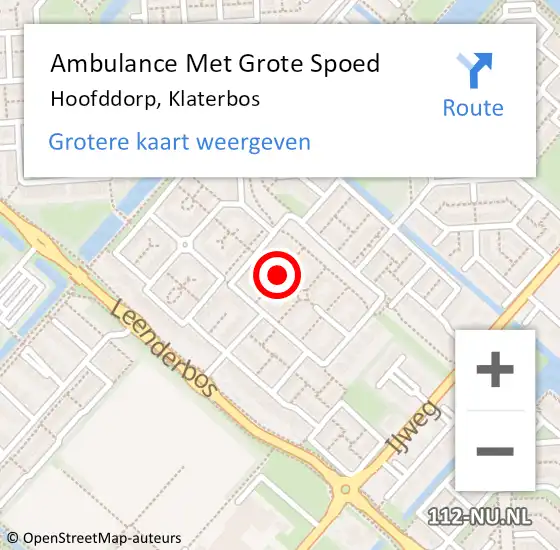 Locatie op kaart van de 112 melding: Ambulance Met Grote Spoed Naar Hoofddorp, Klaterbos op 9 november 2018 05:56