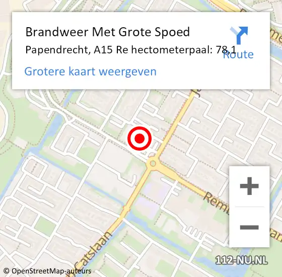 Locatie op kaart van de 112 melding: Brandweer Met Grote Spoed Naar Papendrecht, A15 Re hectometerpaal: 78,1 op 9 november 2018 06:22