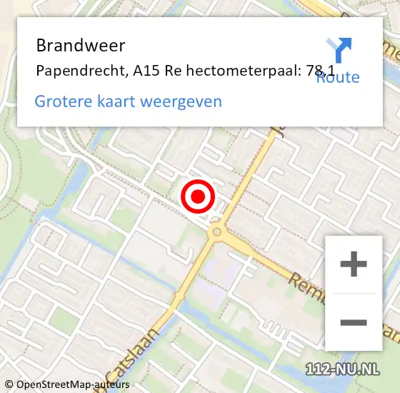 Locatie op kaart van de 112 melding: Brandweer Papendrecht, A15 Re hectometerpaal: 78,1 op 9 november 2018 06:25