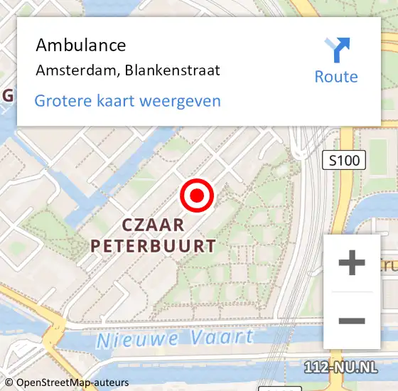 Locatie op kaart van de 112 melding: Ambulance Amsterdam, Blankenstraat op 9 november 2018 07:42