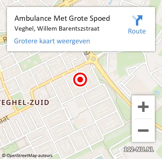 Locatie op kaart van de 112 melding: Ambulance Met Grote Spoed Naar Veghel, Willem Barentszstraat op 9 november 2018 08:28