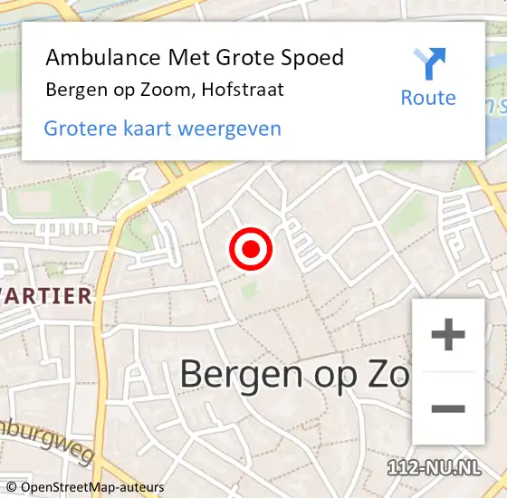 Locatie op kaart van de 112 melding: Ambulance Met Grote Spoed Naar Bergen op Zoom, Hofstraat op 9 november 2018 10:32