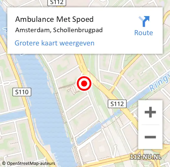 Locatie op kaart van de 112 melding: Ambulance Met Spoed Naar Amsterdam, Schollenbrugpad op 9 november 2018 10:50