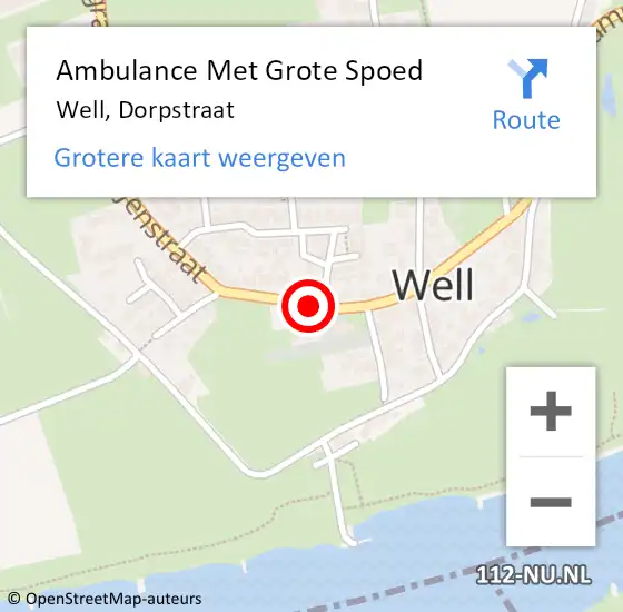 Locatie op kaart van de 112 melding: Ambulance Met Grote Spoed Naar Well, Dorpstraat op 9 november 2018 11:28