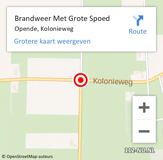 Locatie op kaart van de 112 melding: Brandweer Met Grote Spoed Naar Opende, Kolonieweg op 9 november 2018 11:53