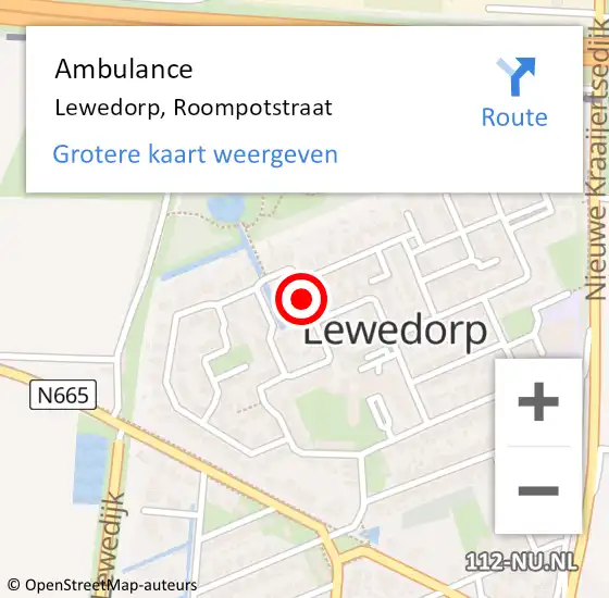 Locatie op kaart van de 112 melding: Ambulance Lewedorp, Roompotstraat op 9 november 2018 13:08
