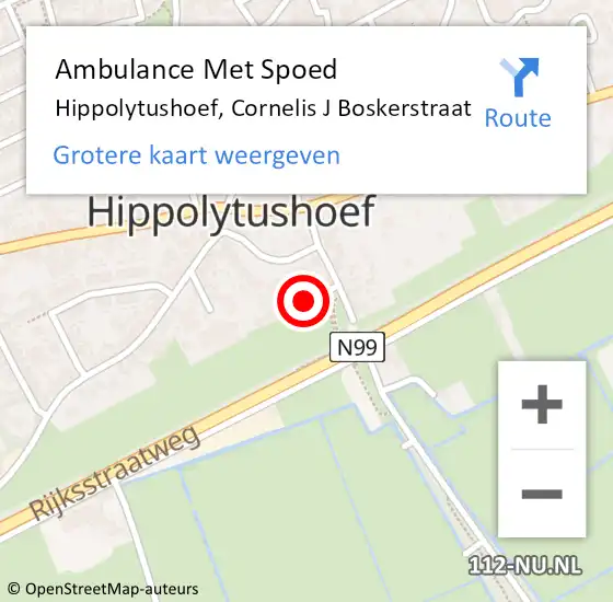 Locatie op kaart van de 112 melding: Ambulance Met Spoed Naar Hippolytushoef, Cornelis J Boskerstraat op 9 november 2018 13:21