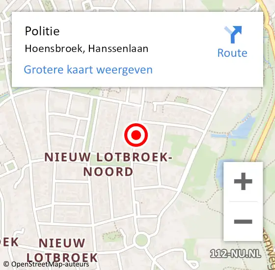 Locatie op kaart van de 112 melding: Politie Hoensbroek, Hanssenlaan op 9 november 2018 14:40