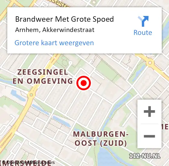 Locatie op kaart van de 112 melding: Brandweer Met Grote Spoed Naar Arnhem, Akkerwindestraat op 9 november 2018 16:08