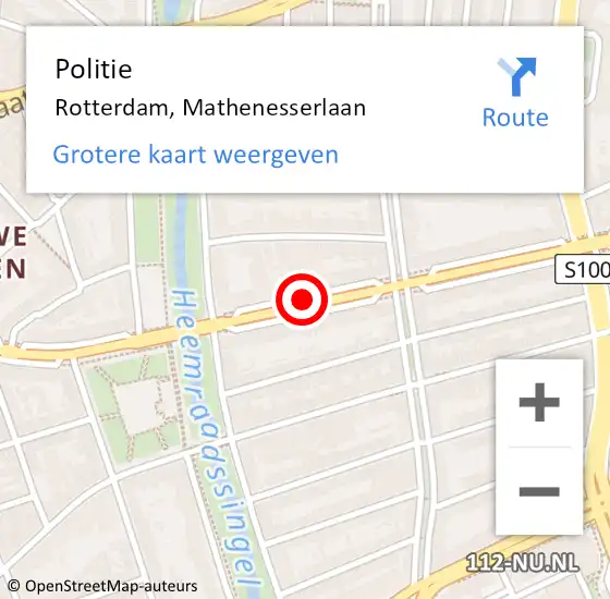 Locatie op kaart van de 112 melding: Politie Rotterdam, Mathenesserlaan op 9 november 2018 16:23