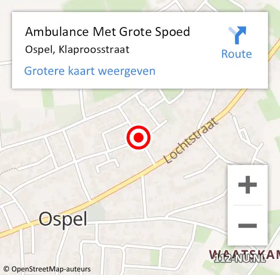 Locatie op kaart van de 112 melding: Ambulance Met Grote Spoed Naar Ospel, Klaproosstraat op 9 november 2018 18:00