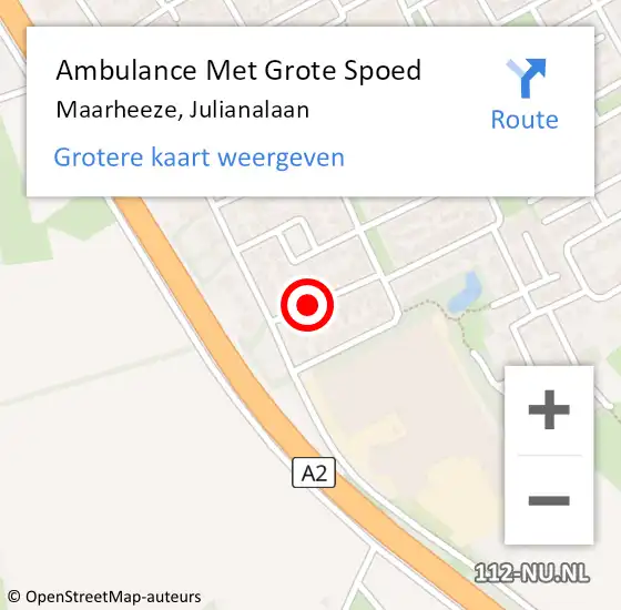 Locatie op kaart van de 112 melding: Ambulance Met Grote Spoed Naar Maarheeze, Julianalaan op 9 november 2018 18:01